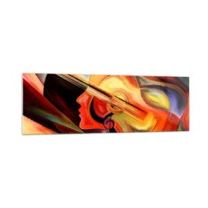Cuadro sobre vidrio - Impresiones sobre Vidrio - Abstracción colorida inspirada en la música y la guitarra. - 160x50cm - Juego musical - Decoración de pared moderna para salón y dormitorio ARTTOR
