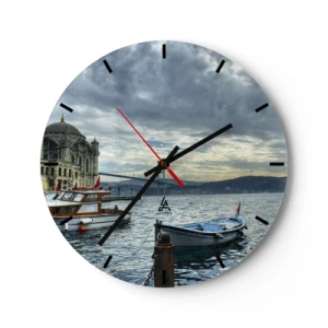 Reloj de pared - Reloj de vidrio - Arquitectura histórica y barcos con el puente y las nubes como telón de fondo - 30x30cm - En el límite del mundo - Decoración de pared moderna para salón, cocina y dormitorio ARTTOR