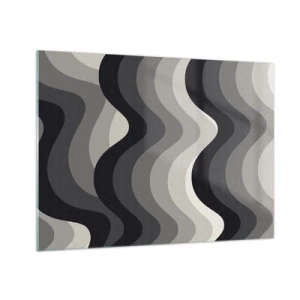 Cuadro sobre vidrio - Impresiones sobre Vidrio - Las ondas en tonos de gris crean un patrón geométrico rítmico. - 70x50cm - Ola tras ola - Decoración de pared moderna para salón y dormitorio ARTTOR