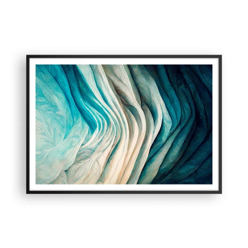 Póster en marco negro - Ondas dinámicas en tonos azules y blancos. - 100x70cm - Azul insaciable - Decoración de pared moderna para salón y dormitorio ARTTOR