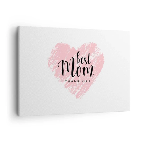Cuadro sobre lienzo - Impresión de Imagen - Corazón rosa con la frase "Gracias, mejor mamá" sobre fondo blanco. - 70x50cm - En cualquier momento de tu vida - Decoración de pared moderna para salón y dormitorio ARTTOR