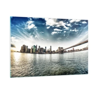 Cuadro sobre vidrio - Impresiones sobre Vidrio - Panorama de la ciudad de Nueva York con el puente de Brooklyn - 120x80cm - Isla de cristal - Decoración de pared moderna para salón y dormitorio ARTTOR