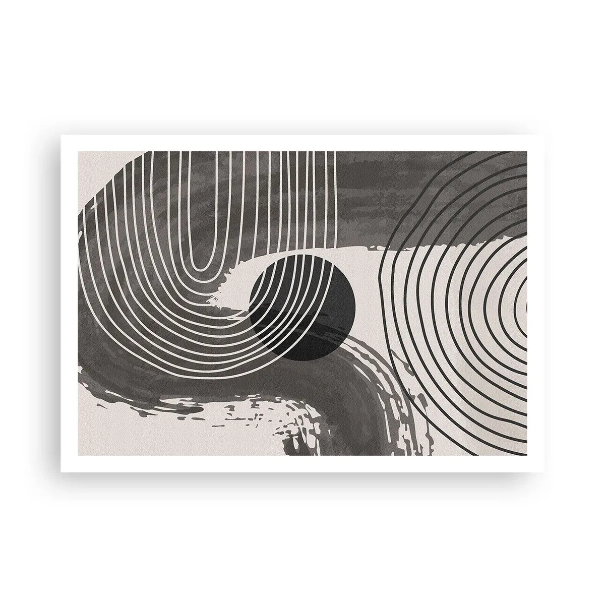 Póster - Líneas geométricas y óvalos en tonos monocromáticos. - 100x70cm - La victoria del óvalo - Decoración de pared moderna para salón y dormitorio ARTTOR