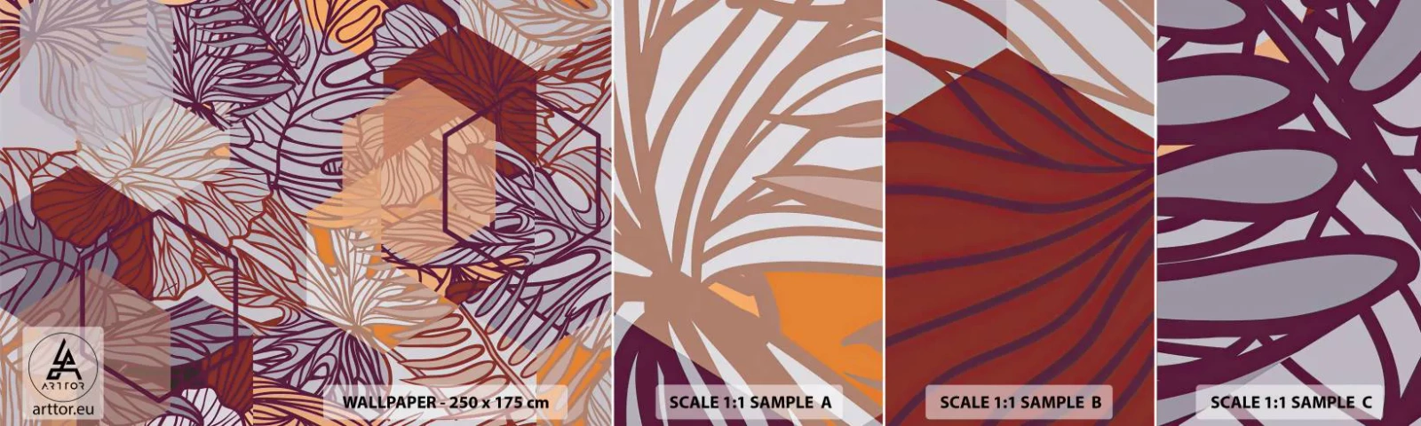 Muestra De Fotomural Standard Eco - La unión imposible de la geometría y la naturaleza - Abstracción, Gráficos, Hojas - 100x30 cm