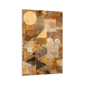 Cuadro sobre vidrio - Impresiones sobre Vidrio - Figuras geométricas abstractas en tonos cálidos. - 70x100cm - Estudio cubista en bronce - Decoración de pared moderna para salón y dormitorio ARTTOR