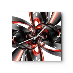 Reloj de pared - Reloj de vidrio - Movimiento en grafito y rojo - 40x40 cm