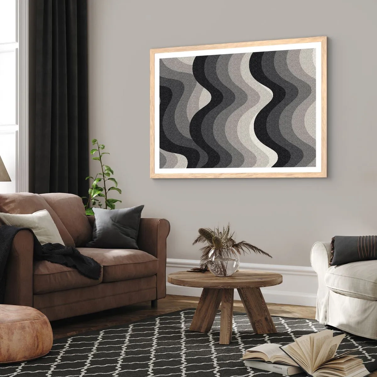 Póster en marco roble claro - Ola tras ola - 70x50 cm