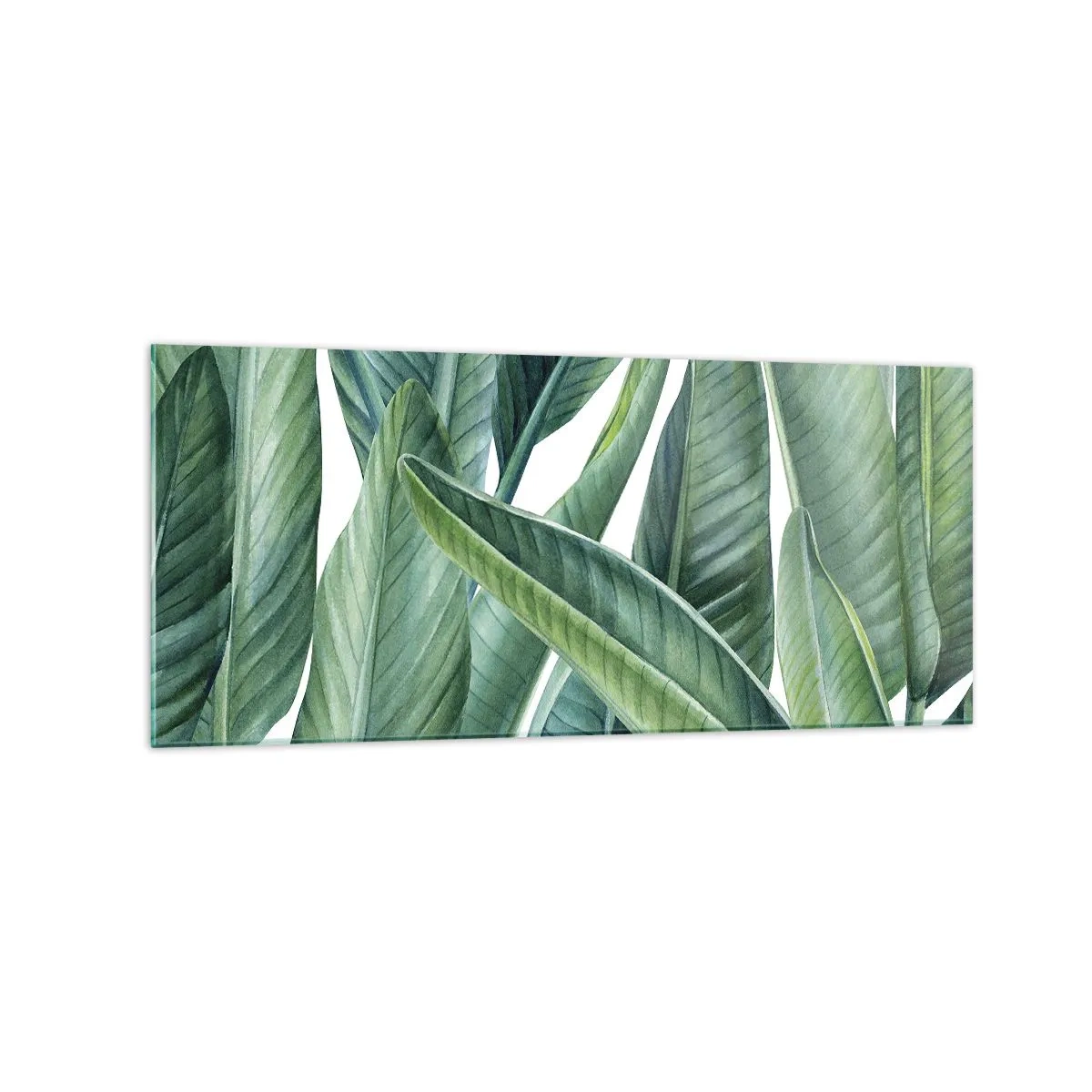 Cuadro sobre vidrio - Impresiones sobre Vidrio - Hojas verdes en un estilo botánico minimalista. - 120x50cm - Vegetación en estado puro - Decoración de pared moderna para salón y dormitorio ARTTOR