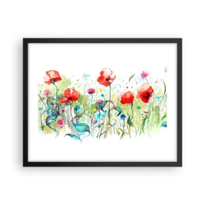 Póster en marco negro - Un prado en flor en mayo - 50x40 cm