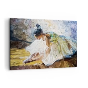Cuadro sobre lienzo - Impresión de Imagen - Una bailarina con un vestido blanco de estilo pictórico sobre un fondo impresionista. - 120x80cm - De un cuadro de Degas - Decoración de pared moderna para salón y dormitorio ARTTOR