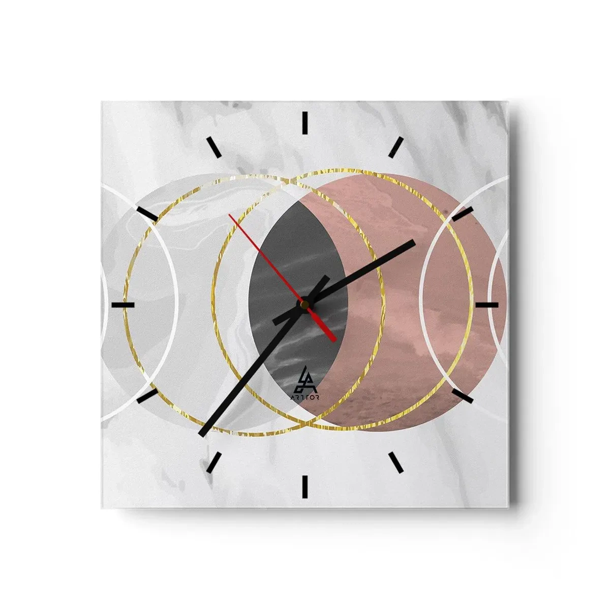Reloj de pared - Reloj de vidrio - Composición geométrica abstracta con círculos y detalles metálicos. - 30x30cm - Música de las esferas - Decoración de pared moderna para salón y dormitorio ARTTOR