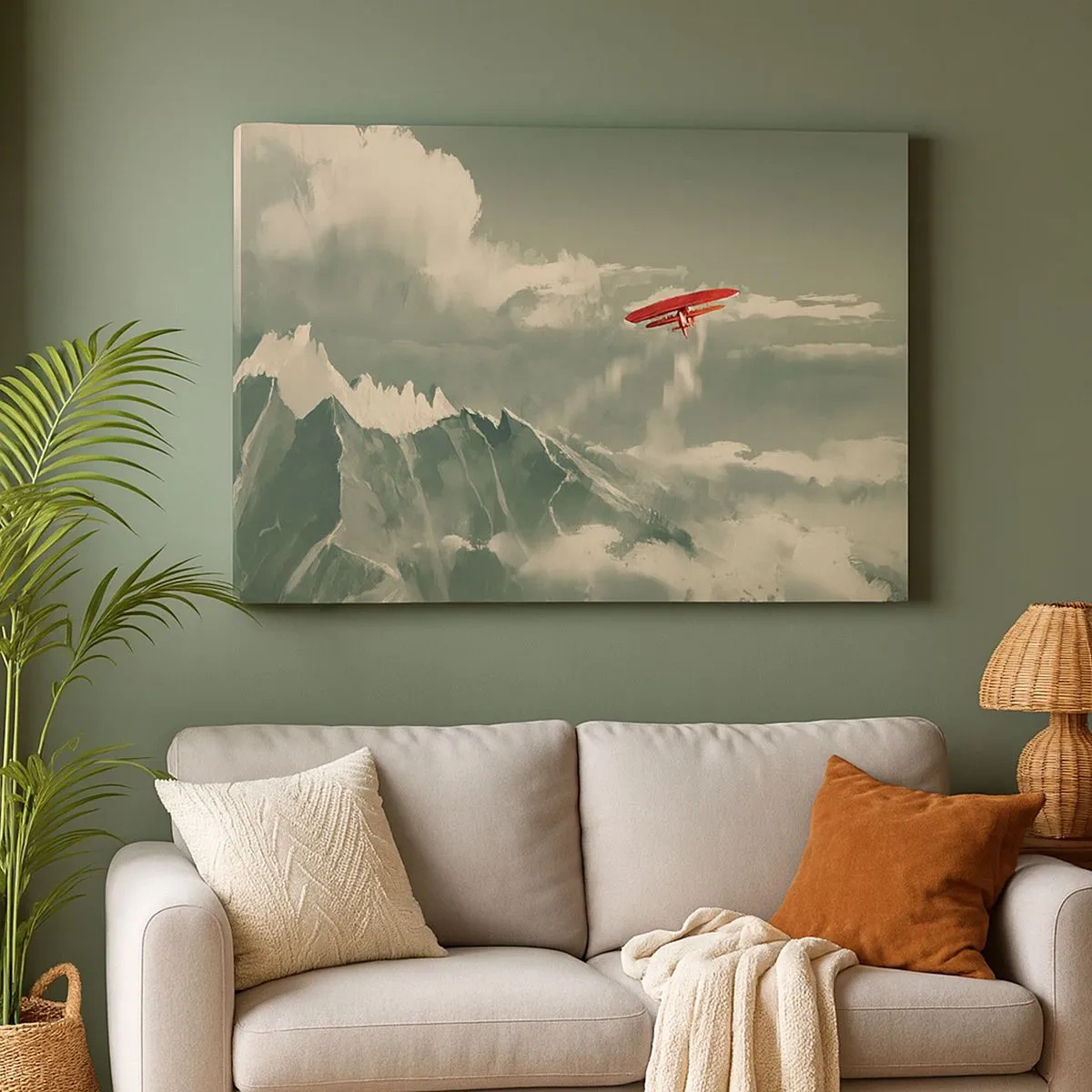 Cuadro sobre lienzo - Impresión de Imagen - Avión rojo sobre montañas nevadas - 70x50cm - Pionero sin miedo - Decoración de pared moderna para salón y dormitorio ARTTOR