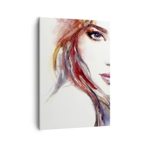 Cuadro sobre lienzo - Impresión de Imagen - Una sutil acuarela del rostro de una mujer con una mirada expresiva. - 50x70cm - Sígueme - Decoración de pared moderna para salón y dormitorio ARTTOR