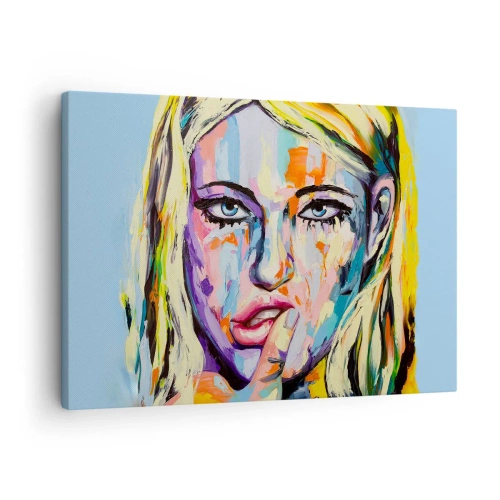 Cuadro sobre lienzo - Impresión de Imagen - Retrato colorido de una mujer en estilo abstracto. - 70x50cm - Mírala a los ojos - Decoración de pared moderna para salón y dormitorio ARTTOR