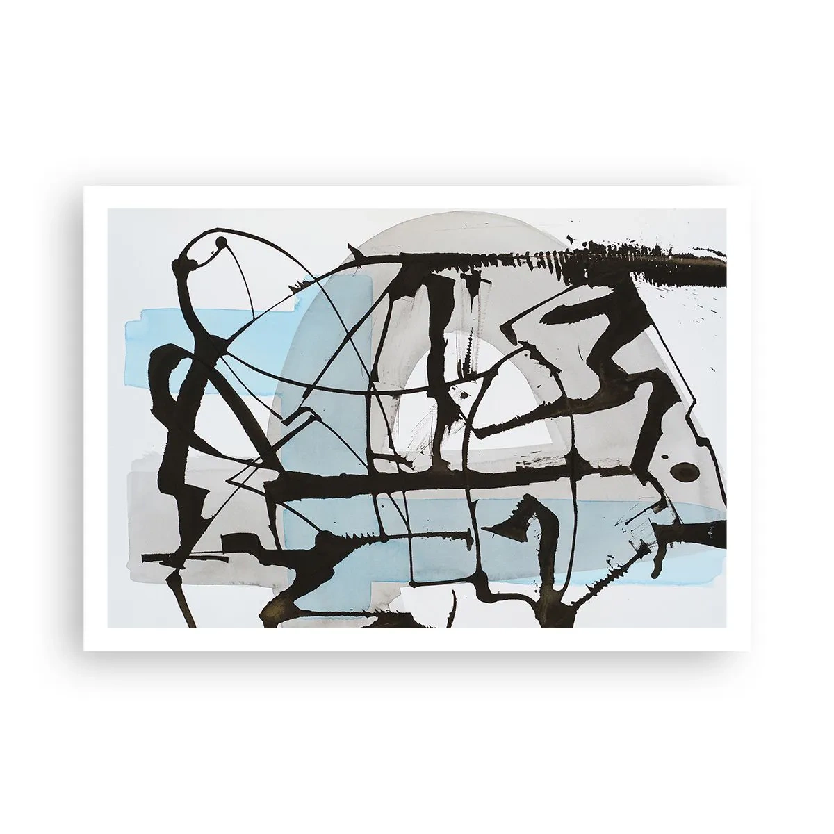 Póster - Líneas y formas abstractas en azul y negro. - 100x70cm - Azul a pesar de todo - Decoración de pared moderna para salón y dormitorio ARTTOR