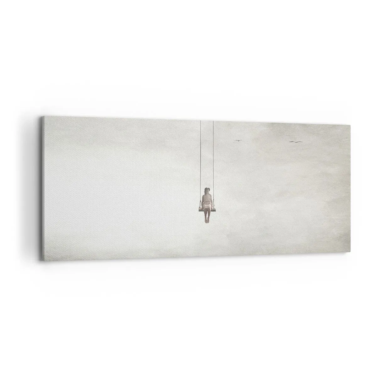 Cuadro sobre lienzo - Impresión de Imagen - Una figura en un columpio suspendida en el espacio. - 120x50cm - El niño que llevamos dentro - Decoración de pared moderna para salón y dormitorio ARTTOR