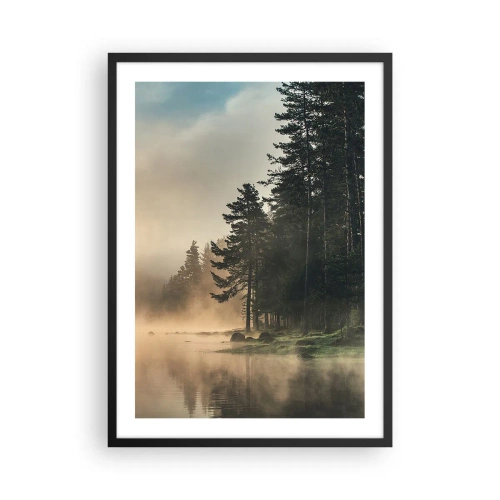 Póster en marco negro - Paisaje de bosque brumoso sobre un lago tranquilo - 50x70cm - El nacimiento de un día - Decoración de pared moderna para salón y dormitorio ARTTOR