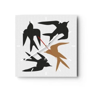 Reloj de pared - Reloj de vidrio - Siluetas de golondrinas en negro y dorado - 30x30cm - Juegos de golondrinas - Decoración de pared moderna para salón y dormitorio ARTTOR
