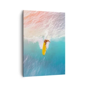 Cuadro sobre lienzo - Impresión de Imagen - Surfista en una ola en colores pastel - 50x70cm - Jinete del océano - Decoración de pared moderna para salón y dormitorio ARTTOR