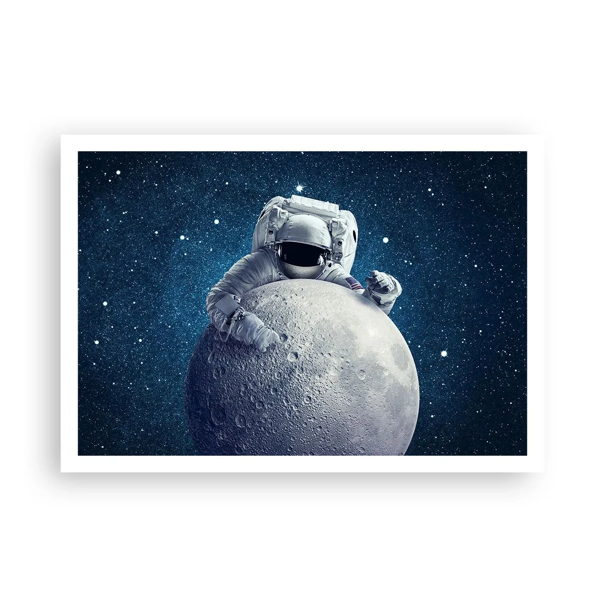 Póster - Astronauta sosteniendo la luna contra un cielo estrellado - 100x70cm - Bromista espacial - Decoración de pared moderna para salón y dormitorio ARTTOR