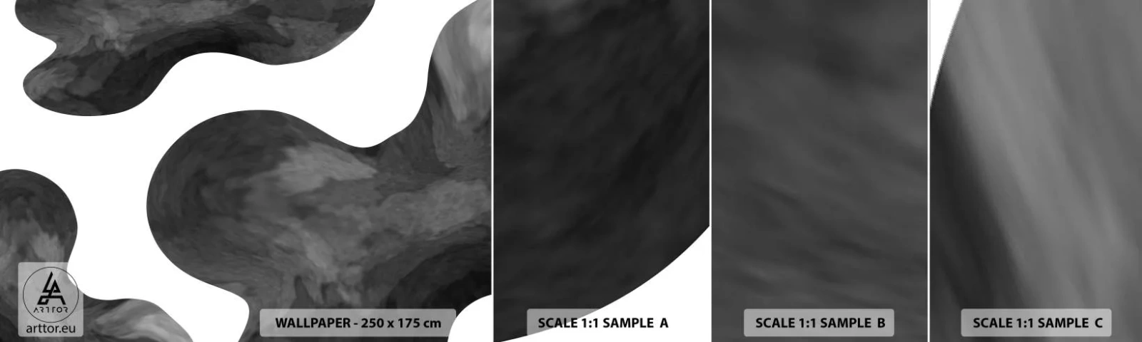 Muestra De Fotomural Standard Eco - El blanco fluye sobre el negro - Abstracción, Pedazo, En blanco y negro - 100x30 cm
