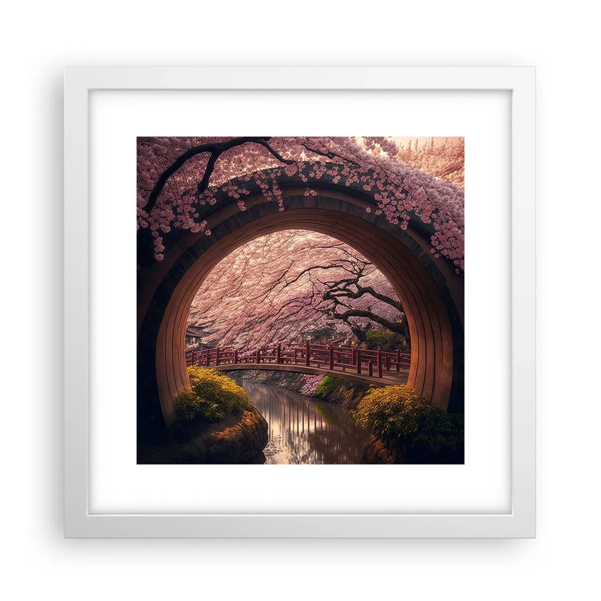 Póster en marco blanco - Primavera japonesa - 30x30 cm