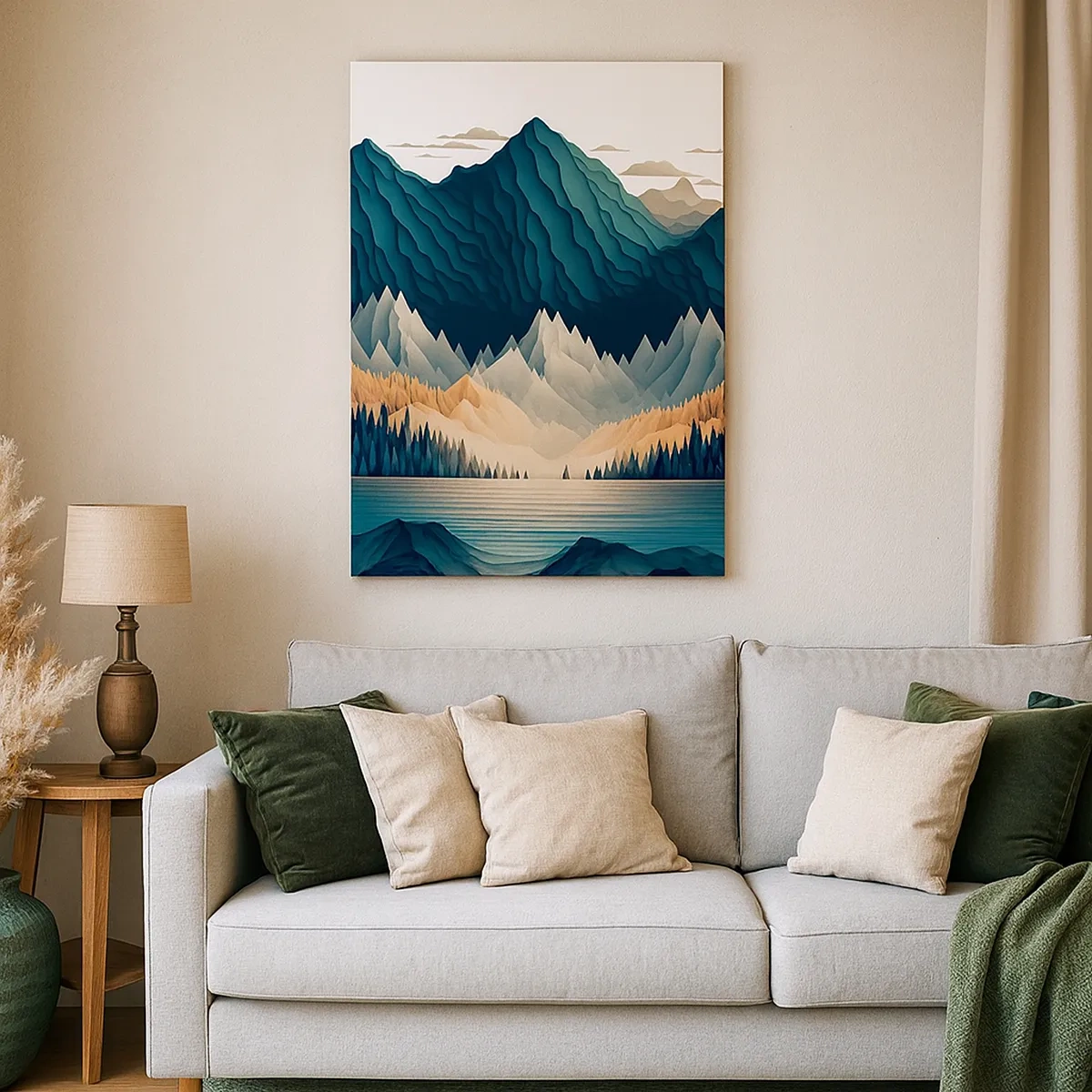 Cuadro sobre lienzo - Impresión de Imagen - Montañas pintorescas sobre el lago al atardecer - 50x70cm - Paisaje perfecto de montañas - Decoración de pared moderna para salón y dormitorio ARTTOR