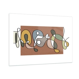 Cuadro sobre vidrio - Impresiones sobre Vidrio - Abstracción colorida con una línea negra sobre un fondo marrón. - 100x70cm - Una abstracción por la que vale la pena sonreír - Decoración de pared moderna para salón y dormitorio ARTTOR