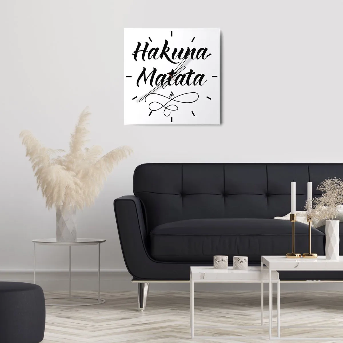 Reloj de pared - Reloj de vidrio - Cita de Hakuna Matata en fuente elegante sobre fondo blanco. - 30x30cm - El mejor consejo - Decoración de pared moderna para salón y dormitorio ARTTOR
