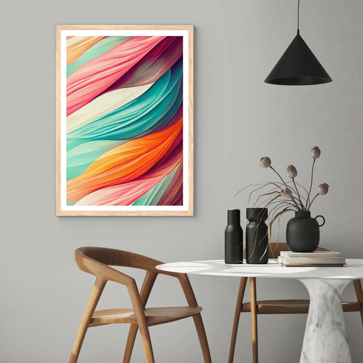 Póster en marco roble claro - Tejido arco iris - 50x70 cm