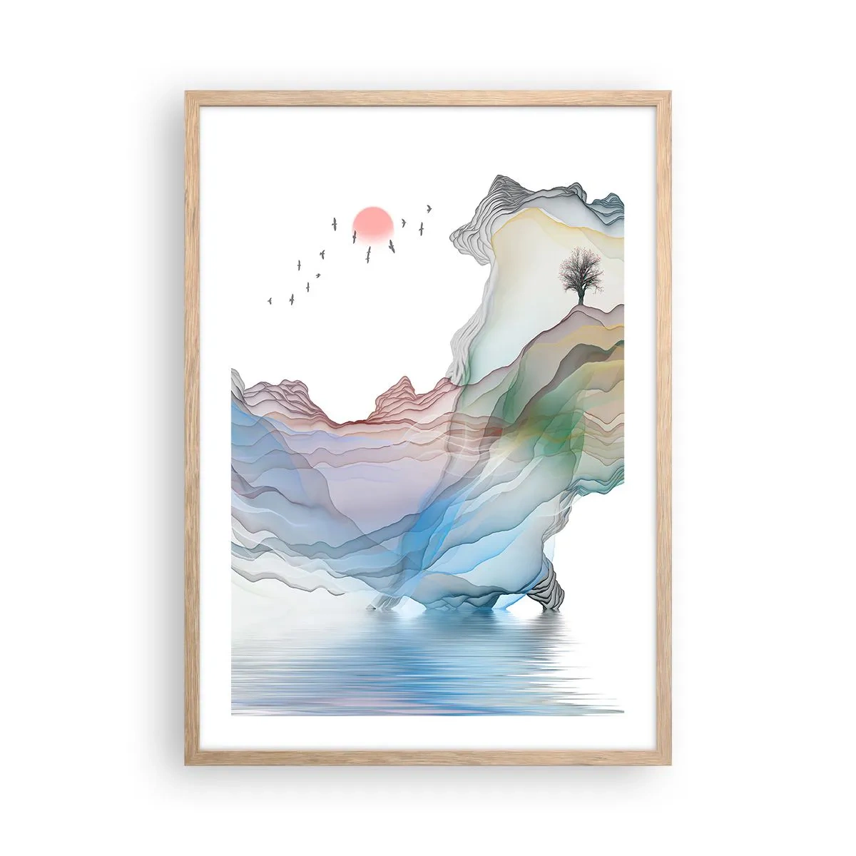 Póster en marco roble claro - Hacia las montañas de cristal - 50x70 cm