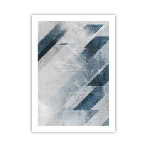 Póster - Geometría en tonos de azul y gris. - 50x70cm - Composición espacial - movimiento de grises - Decoración de pared moderna para salón y dormitorio ARTTOR
