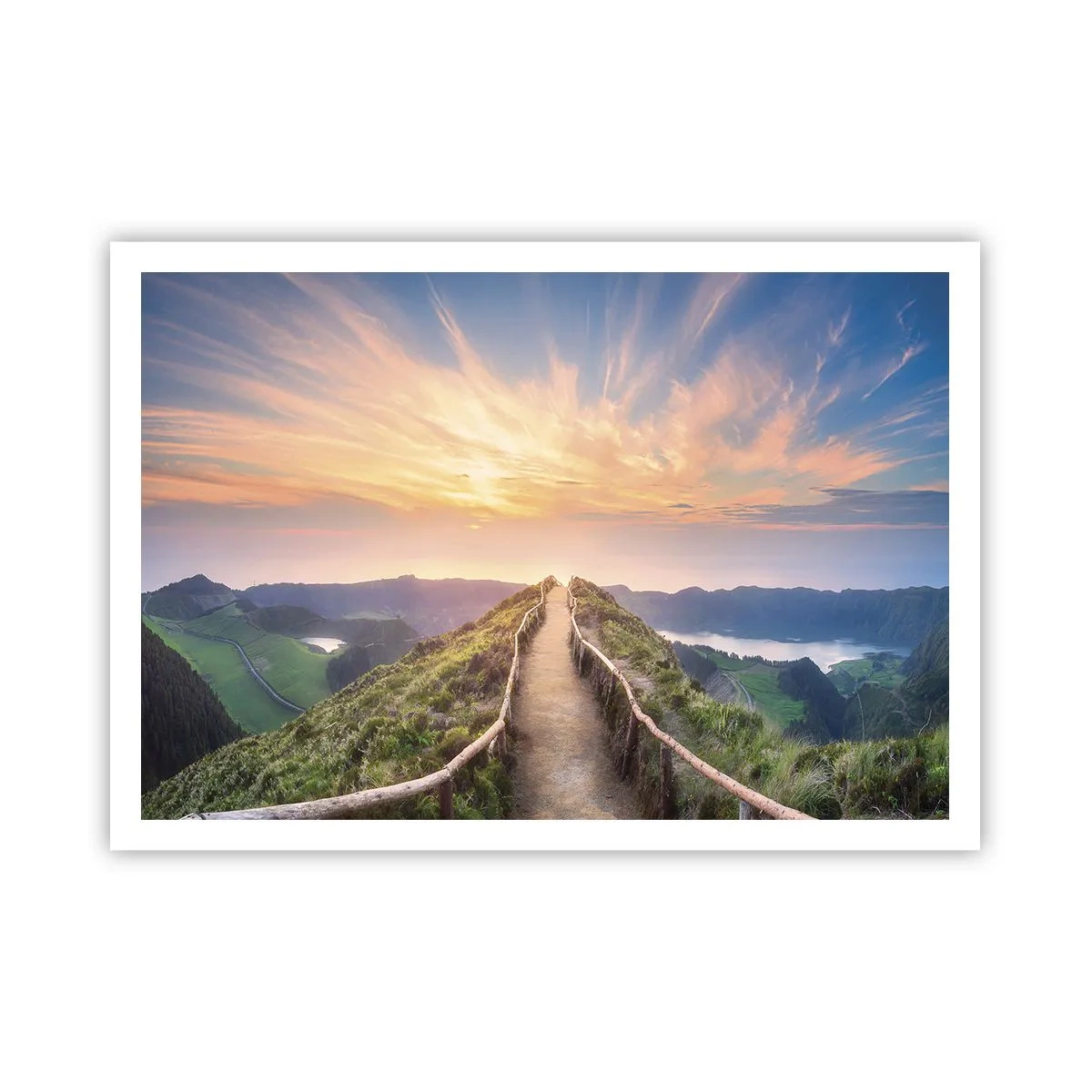 Póster - Un pintoresco sendero en una colina con vista al atardecer. - 100x70cm - Cerca del cielo - Decoración de pared moderna para salón y dormitorio ARTTOR