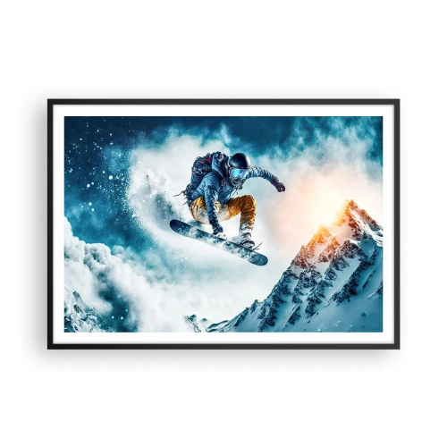 Póster en marco negro - Un snowboarder vuela sobre montañas nevadas. - 100x70cm - Emociones extremas - Decoración de pared moderna para salón y dormitorio ARTTOR