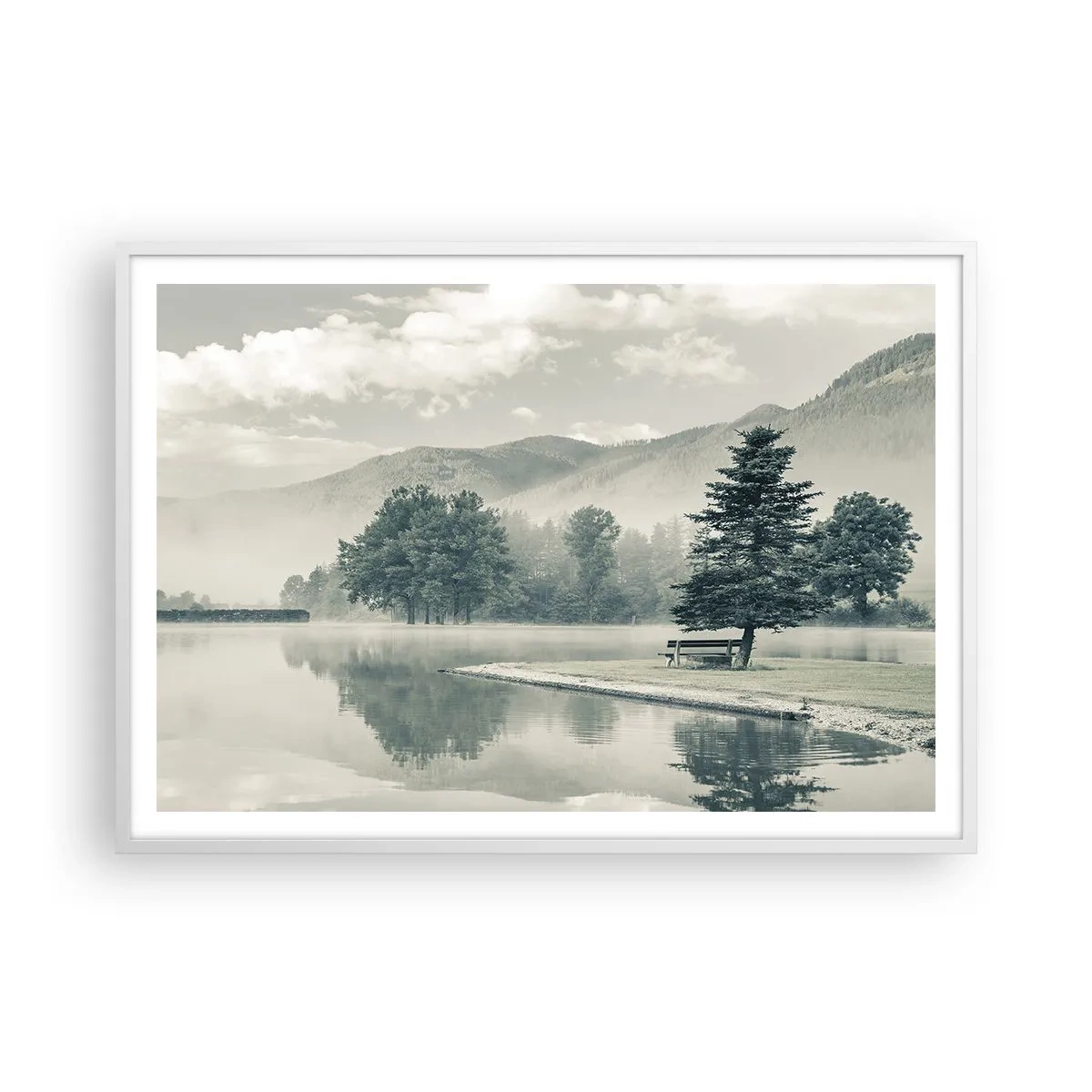 Póster en marco blanco - El lago sigue durmiendo - 100x70 cm