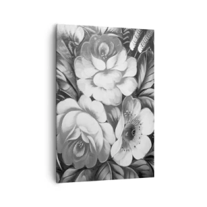 Cuadro sobre lienzo - Impresión de Imagen - Flores en blanco y negro en una composición clásica y elegante. - 70x100cm - Hermoso incluso en el gris - Decoración de pared moderna para salón y dormitorio ARTTOR
