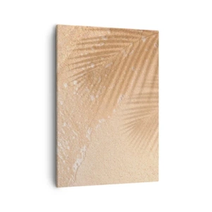Cuadro sobre lienzo - Impresión de Imagen - La sombra de una palmera sobre la arena con un delicado patrón de ondas. - 50x70cm - La sombra de un verano caluroso - Decoración de pared moderna para salón y dormitorio ARTTOR