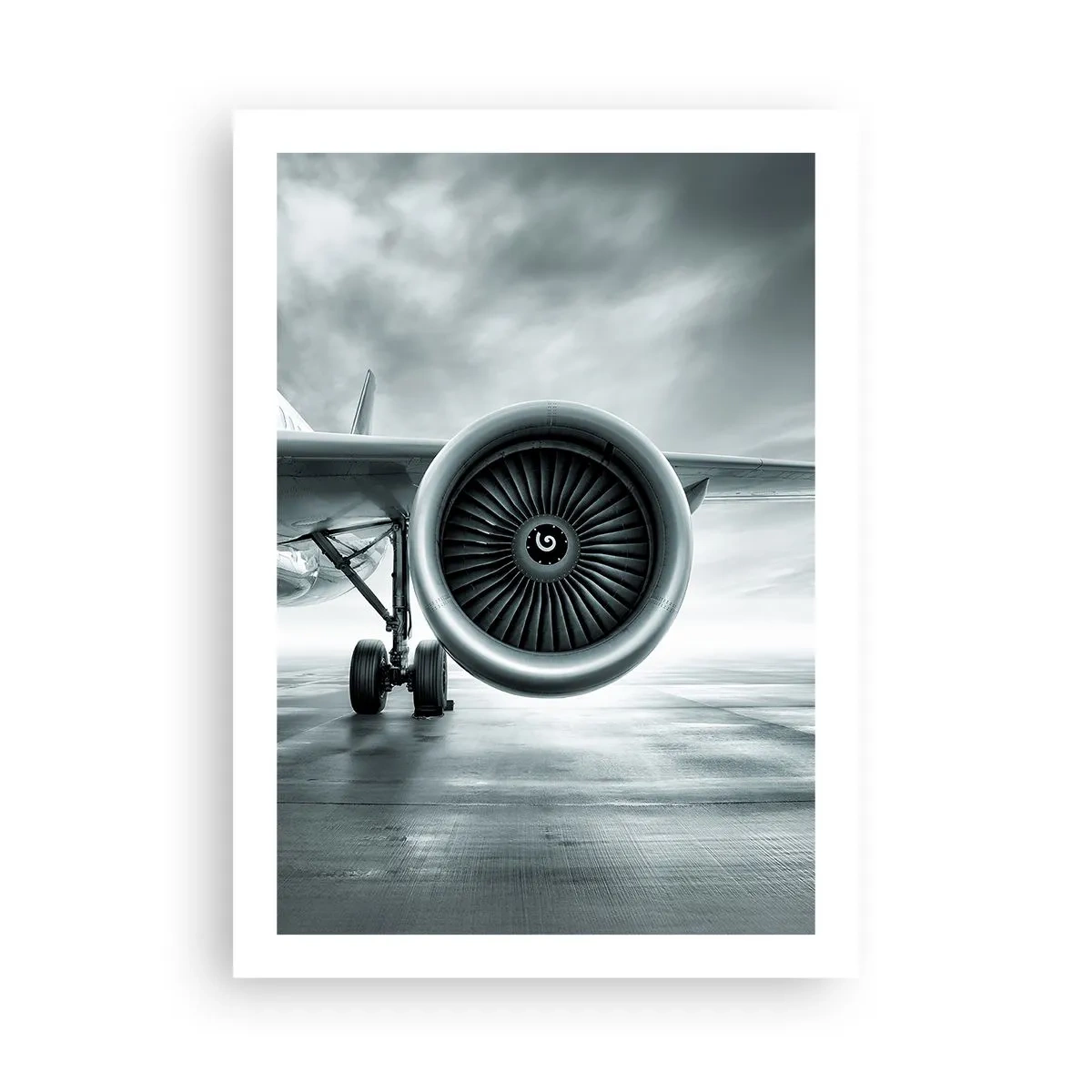 Póster - Un motor a reacción de avión en tonos monocromáticos. - 50x70cm - Hay poder - Decoración de pared moderna para salón y dormitorio ARTTOR