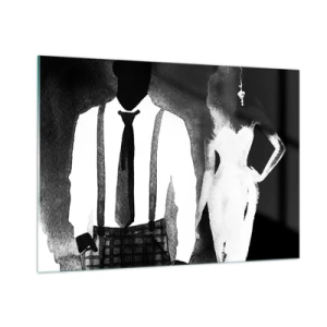 Cuadro sobre vidrio - Impresiones sobre Vidrio - Silueta en blanco y negro de una elegante pareja de cine negro. - 100x70cm - En un ambiente noir - Decoración de pared moderna para salón y dormitorio ARTTOR