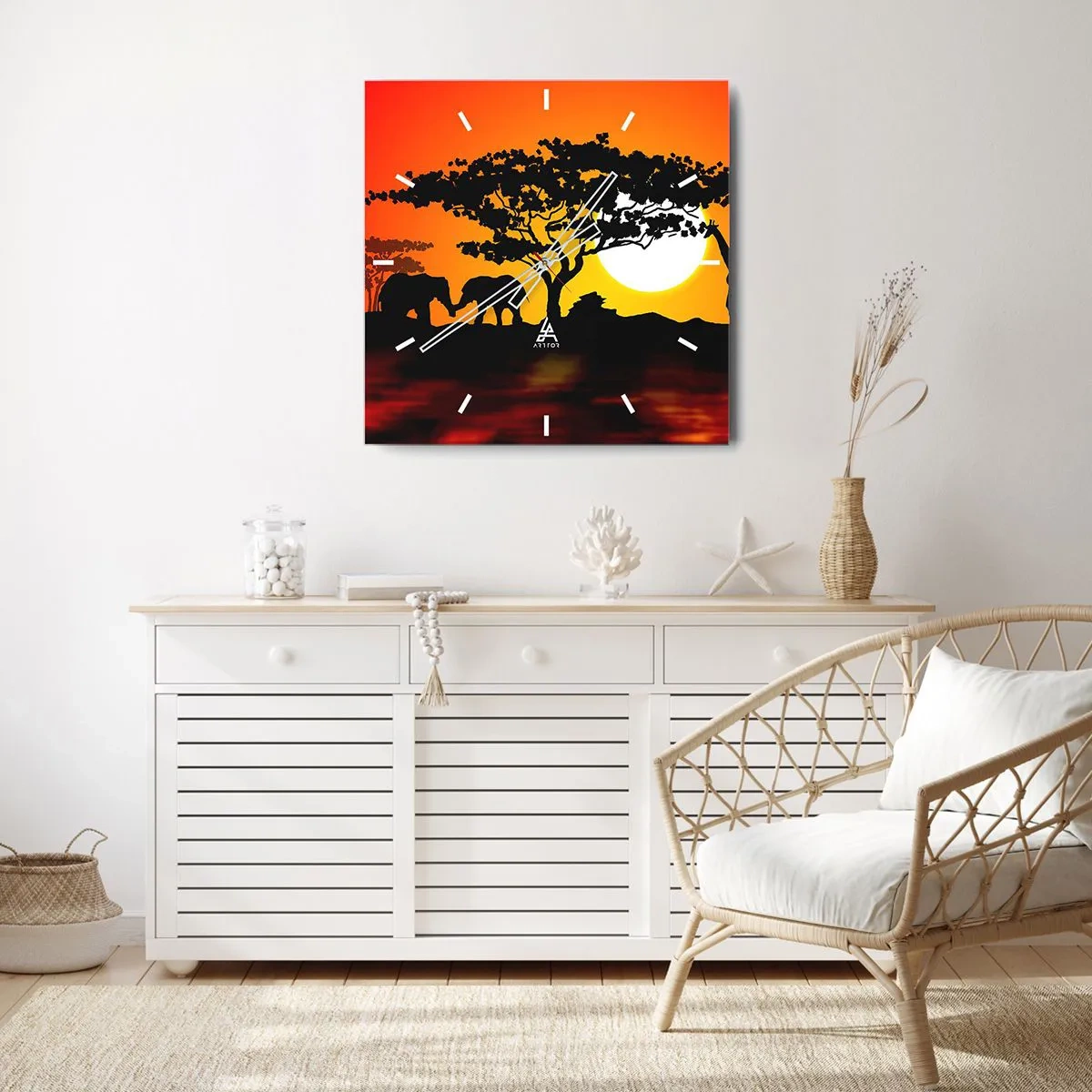 Reloj de pared - Reloj de vidrio - Reunión en la sabana - 30x30 cm