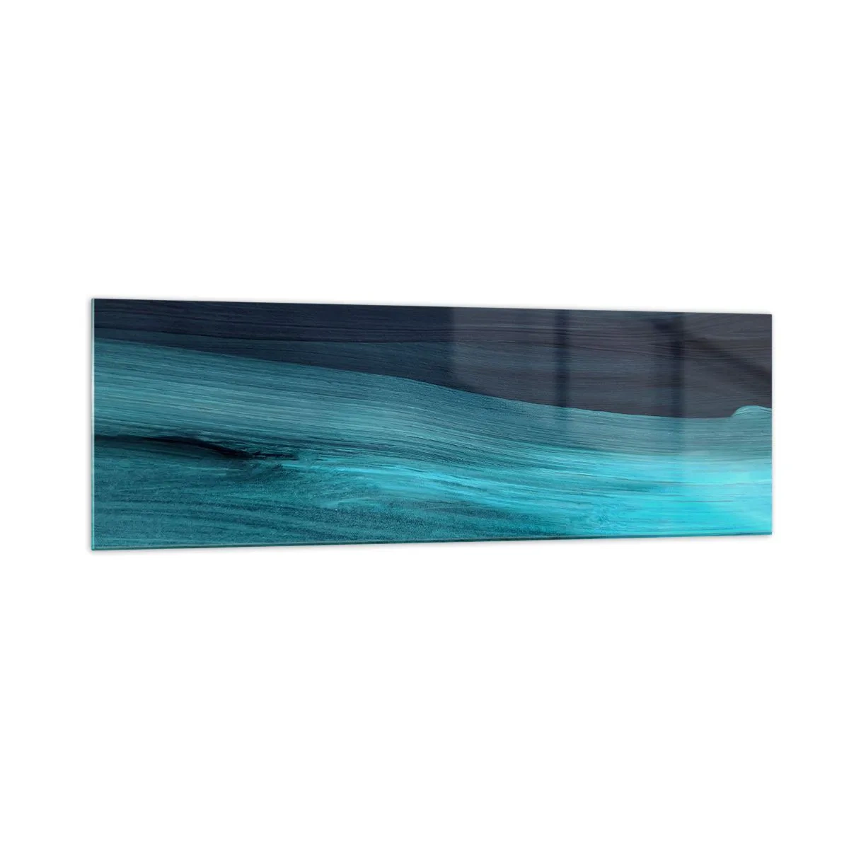 Cuadro sobre vidrio - Impresiones sobre Vidrio - Ondas abstractas sutiles en tonos oscuros de azul. - 160x50cm - Nadar con la corriente - Decoración de pared moderna para salón y dormitorio ARTTOR
