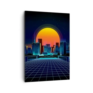 Cuadro sobre lienzo - Impresión de Imagen - Horizonte urbano futurista de estilo neón - 50x70cm - ¿Todavía deseas volver a la realidad? - Decoración de pared moderna para salón y dormitorio ARTTOR