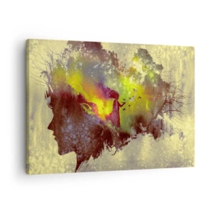 Cuadro sobre lienzo - Impresión de Imagen - Silueta artística de una mujer con la naturaleza al fondo. - 70x50cm - La madre naturaleza - Decoración de pared moderna para salón y dormitorio ARTTOR