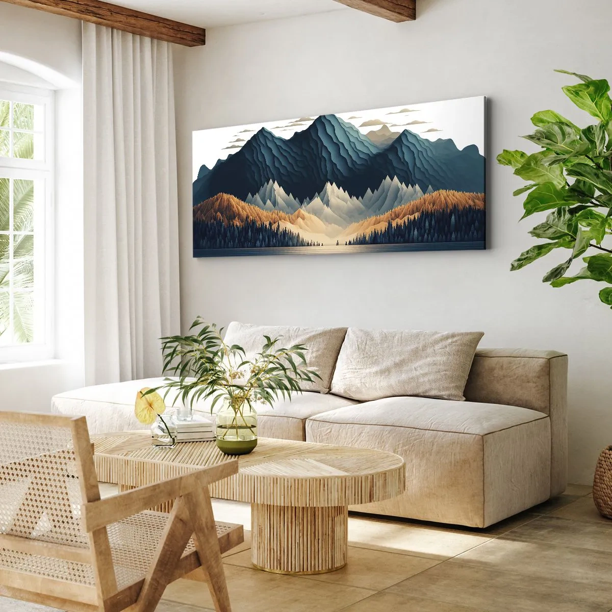 Cuadro sobre lienzo - Impresión de Imagen - Montañas pintorescas sobre el lago al atardecer - 160x50cm - Paisaje perfecto de montañas - Decoración de pared moderna para salón y dormitorio ARTTOR
