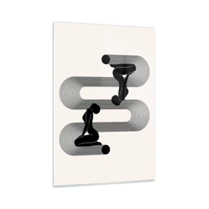 Cuadro sobre vidrio - Impresiones sobre Vidrio - Siluetas negras con líneas geométricas sobre un fondo claro - 80x120cm - Simetría sensual - Decoración de pared moderna para salón y dormitorio ARTTOR