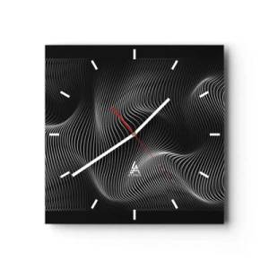 Reloj de pared - Reloj de vidrio - Líneas blancas abstractas sobre un fondo negro - 30x30cm - La danza de la luz en el espacio - Decoración de pared moderna para salón y dormitorio ARTTOR