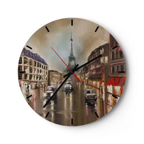 Reloj de pared - Reloj de vidrio - La Torre Eiffel rodeada de una calle parisina bajo la lluvia. - 30x30cm - Solo ella importa - Decoración de pared moderna para salón, cocina y dormitorio ARTTOR