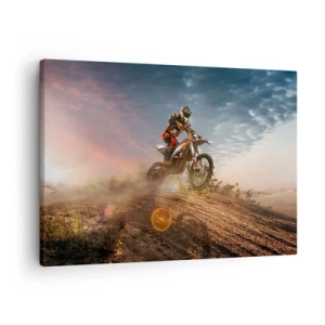 Cuadro sobre lienzo - Impresión de Imagen - Motociclista en las dunas al atardecer - 70x50cm - A por la victoria - Decoración de pared moderna para salón y dormitorio ARTTOR