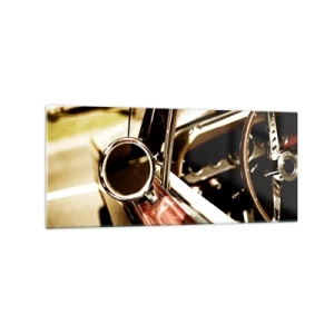 Cuadro sobre vidrio - Impresiones sobre Vidrio - Primer plano del espejo y el interior de un coche retro clásico. - 120x50cm - Un coche con alma - Decoración de pared moderna para salón y dormitorio ARTTOR