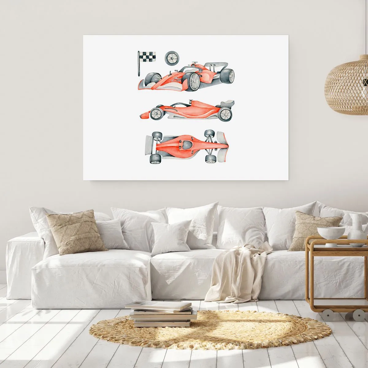 Póster - Un coche de carreras rojo con una bandera a cuadros. - 100x70cm - Para alcanzar un sueño - Decoración de pared moderna para salón y dormitorio ARTTOR